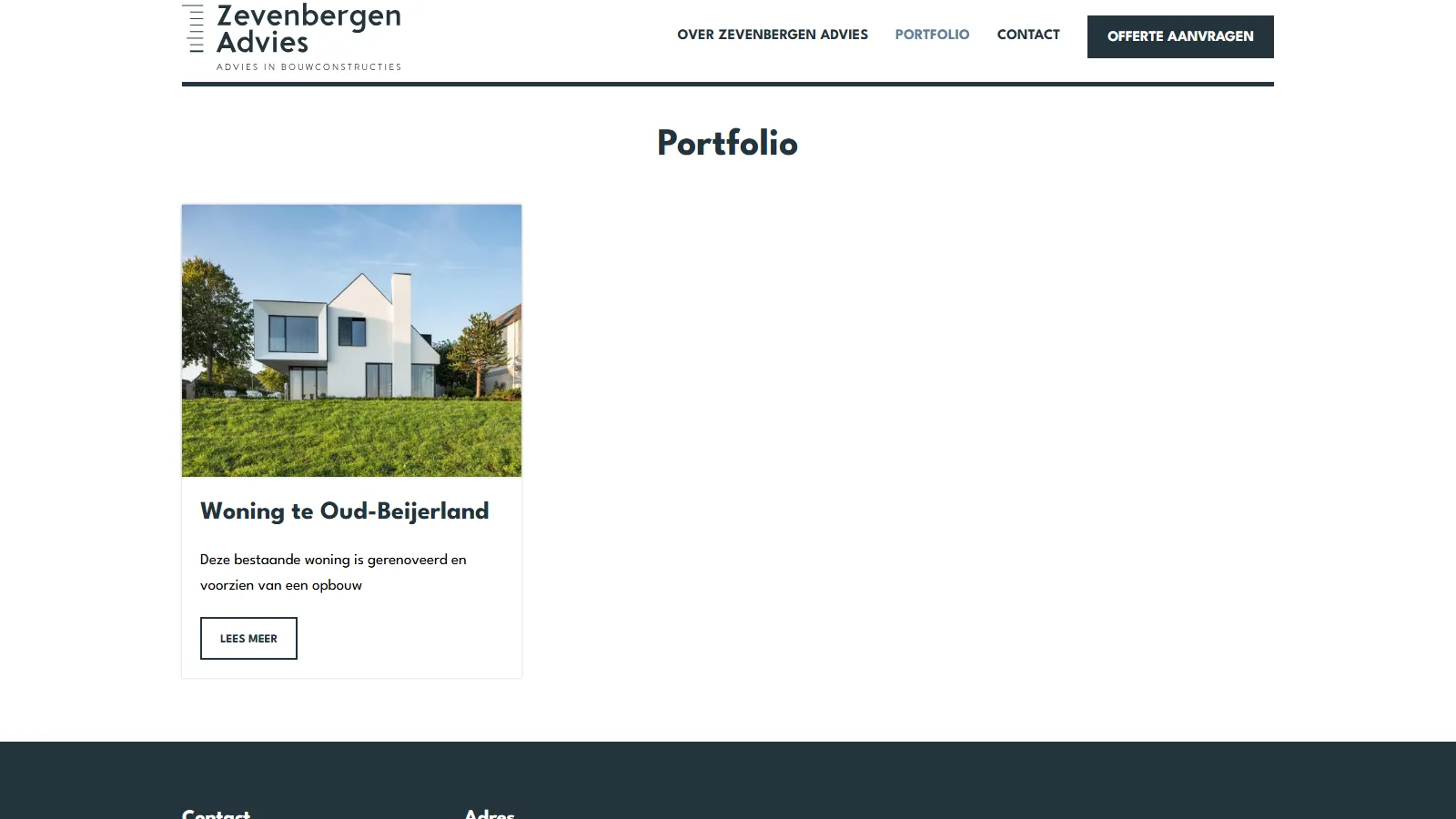 De portfoliopagina van Zevenbergen Advies